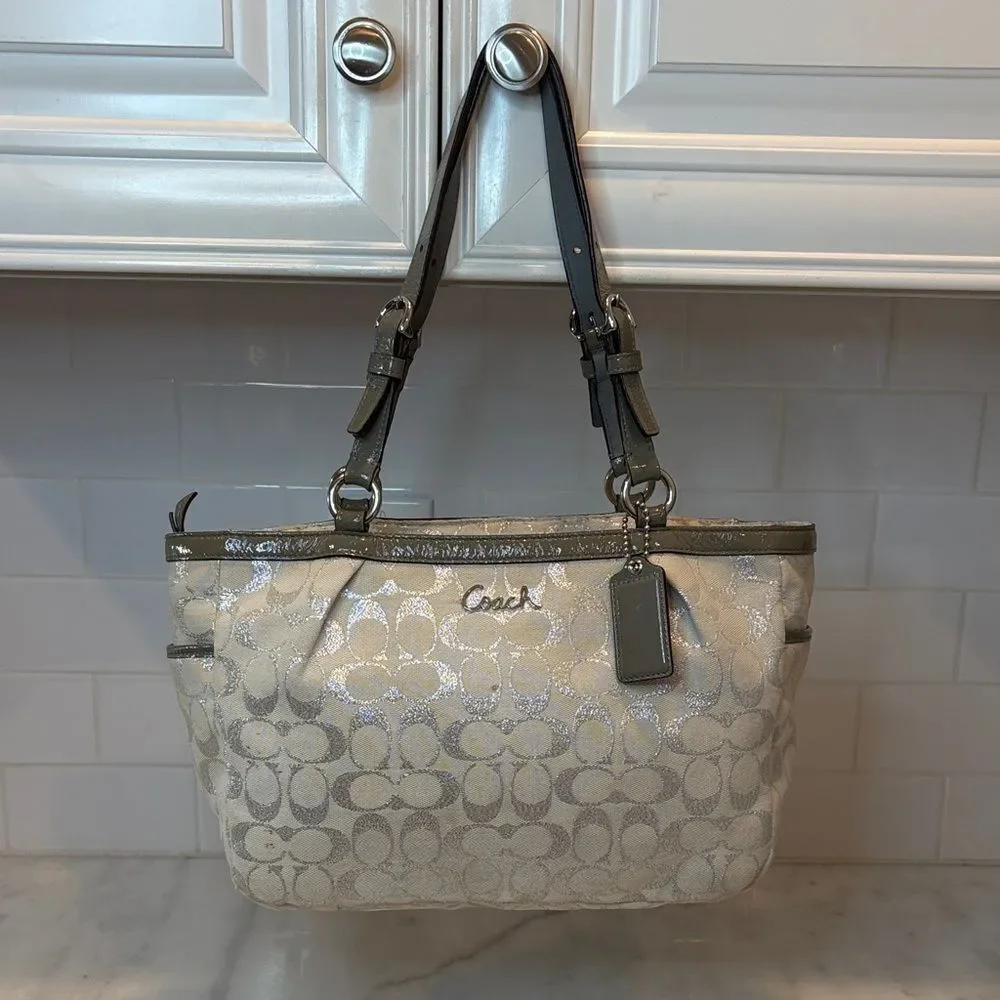 Coach Bag Purse Handbag F17724 Gallery Lurex Metallic Silver EW Tote Shoulder